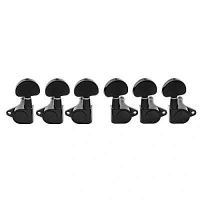 Abbildung von Musiclily 3L3R Gitarren Mechaniken Stimmwirbel Machine Heads Tuning Pegs für E Gitarre Folk Akustikgitarre, Schwarz Half Moon Knopf