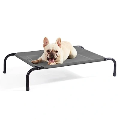 Abbildung von BEDSURE Hundeliege Outdoor kleine Hunde grau in und Garten, für draußen Camping erhöhtes Hundebett, Größe S 87x63 cm, höhe 20 cm