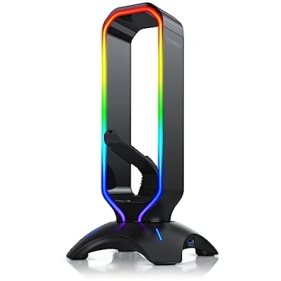 Abbildung von Titanwolf Kopfhörerständer LED inkl. USB Hub Gaming Kopfhörer Ständer mit 2 x 3.2 Gen1 und Mausbungee 3in1 6 RGB Farben Farbwechselmodus Headset Headphone stand Design
