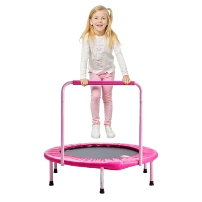 Abbildung von VEVOR Kindertrampolin Outdoor Trampolin 91,44 cm faltbares mit Griff, Rebounder Gartentrampolin für Kleinkinder, Geburtstagsgeschenk Kinder ab 3 Jahren 100 kg belastbar Rosa