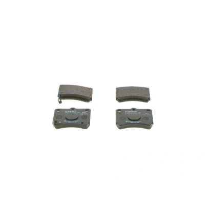 Abbildung von BOSCH 0 986 493 550 Bremsbelagsatz Low Metallic mit akustischer Verschleißwarnung KIA: Pride Schrägheck, Kombi, MAZDA: 121 I Hatchback