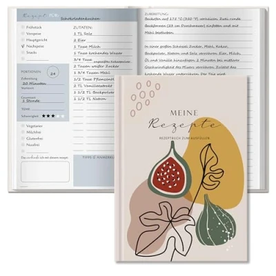Abbildung von BIROYAL Kochbuch Selbst Schreiben, Rezeptbuch A5 Hardcover, Rezepte Buch DIY Kochbuch, Backbuch Schreiben Meine Lieblingsrezepte zum ausfüllen, Feigen