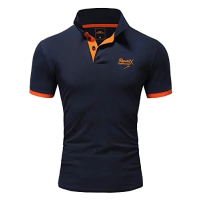 Abbildung von REPUBLIX Herren Poloshirt Basic Kontrast Stickerei Kragen Kurzarm Polohemd T Shirt R 0056 Navyblau/Orange XXL
