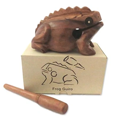 Abbildung von Purity Style Quakender Holzfrosch Guiro in Geschenkverpackung Schlaginstrument aus Fairem Handel (16cm lang)