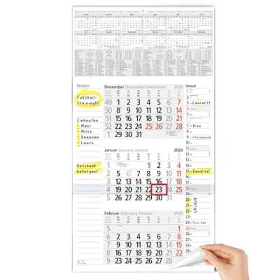 Abbildung von TOBJA Wandkalender 3 Monatskalender 2025 mit Schieber, Notizfelder, Kalender Wandkalender, gefalzt!