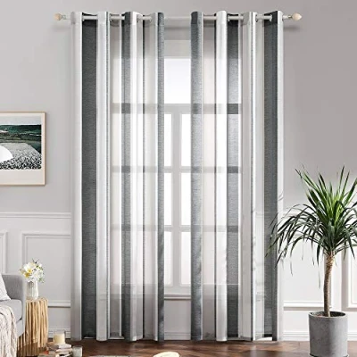 Abbildung von MIULEE Gardinen Gestreift Transparent mit Ösen, Voile Vorhänge Wohnzimmer Modern 2er Set, Vorhang Schlafzimmer Dunkelgrau Weiss Gestreift, Halbtransparent Streifen 140X260 cm