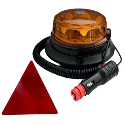 Abbildung von LED Rundumleuchte 4 Blitzmuster 12V 24V ECE R65 R10 E9 Magnet f. PKW LKW Traktor mit Dreieck