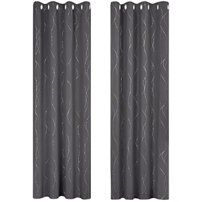 Abbildung von Deconovo Verdunkelung gardinen Thermogardinen Kälteschutz Abdunkelnd Ösenvorhänge Schlafzimmer Thermogardinen, 290x140 cm(HöhexBreite), Dunkelgrau, 2er Set
