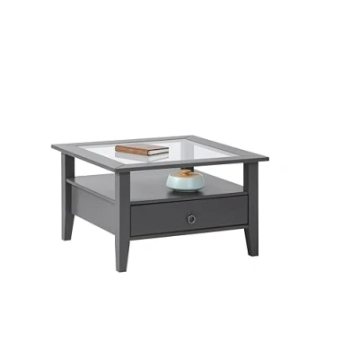 Abbildung von Inter Link Couchtisch Massivholztisch Wohnzimmertisch Sofatisch Kiefer Massivholz mit Glasplatte Grau lackiert Provence 1