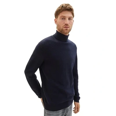 Abbildung von TOM Tailor Basic Rollkragen Strickpullover, Herren, Größe: XXL, Knitted navy melange