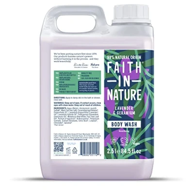 Abbildung von Faith In Nature Natural Lavender &amp; Geranium Body Wash, Soothing, Vegan Cruelty Free, No SLS or Parabens, 2.5L