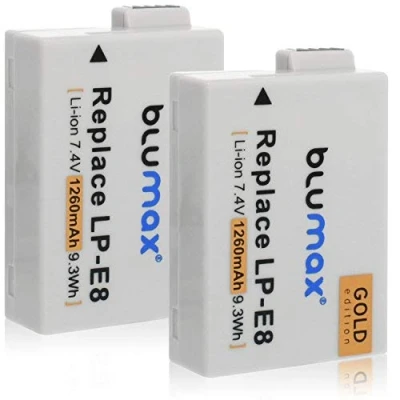 Abbildung von 2X Blumax Gold Edition Akku ersetzt Canon LP E8 kompatibel mit EOS 550D 600D 650D 700D 1260mAh 7,4V 9,3Wh