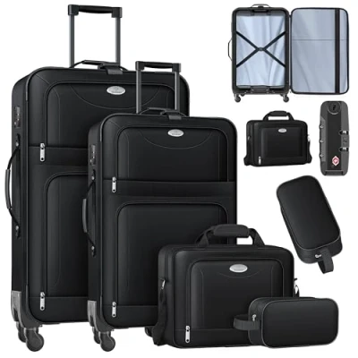 Abbildung von KESSER® Reisekoffer Set 4 teilig Trolley Kofferset Stoffkoffer mit 3 Ziffern TSA Schloss, 360 Rollen &amp; Teleskopgriff Kosmetiktasche Handgepäck leichter Koffer große für Business Reisen