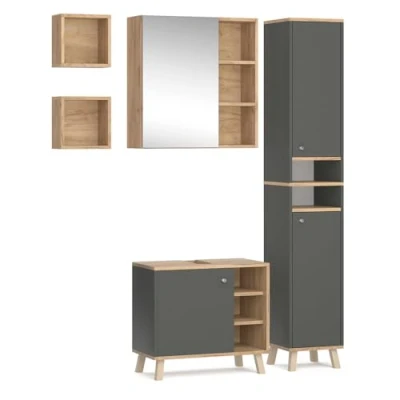 Abbildung von Vicco Badmöbel Set Senyo, Anthrazit/Goldkraft Eiche, 4 Teile, mit Hochschrank