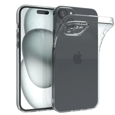 Abbildung von EAZY CASE Hülle kompatibel mit iPhone 15 Plus Schutzhülle Silikon, Ultra dünn, Slimcover, Handyhülle, Silikonhülle, Backcover, Durchsichtig, Klar Transparent