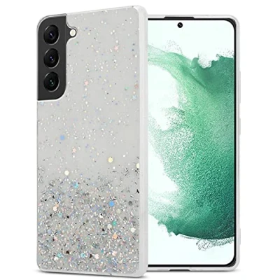 Abbildung von Cadorabo Hülle kompatibel mit Samsung Galaxy S22 Plus Rundumschutz TPU Silikon Case Mädchen Glitzer Strass Design Slim Kratzfest Weiche Bling Schutzhülle für in Transparent