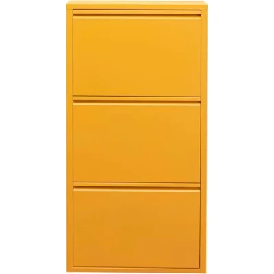 Abbildung von Kare Design Schuhschrank Caruso Gelb, Metall, mit 3 Klappen, Schuhablage für 6 Paar Schuhe, schmal, platzsparend, hoch, Schuhregal, Eingangsbereich, 103x50x15 cm (H/B/T), 88015