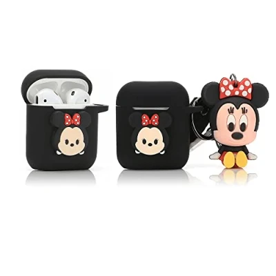 Abbildung von Derhom Airpods Schutzhülle aus Silikon, niedlich, lustig, kompatibel mit Apple 1 und 2 [Comic Puppen Serie] (Minnie)