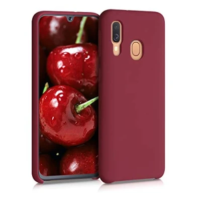 Abbildung von kwmobile Hülle kompatibel mit Samsung Galaxy A40 Silikon Handy Case Handyhülle weiche Oberfläche kabelloses Laden Rhabarber Rot