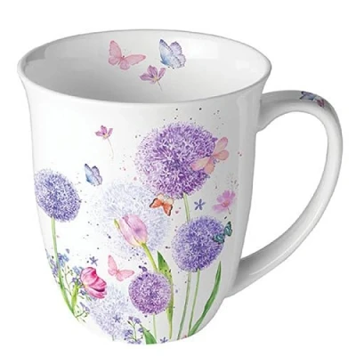 Abbildung von Ambiente Teetasse Kaffeetasse Becher Mug 0,4l Blumen Schmetterlinge Wiese in Pastell Farben Tasse Fine Bone China Porzellan Serie Flower beauty