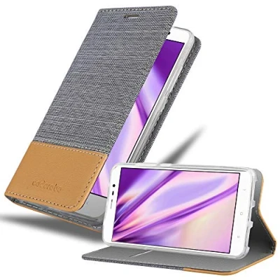 Abbildung von Cadorabo Hülle kompatibel mit Xiaomi RedMi Note 4 aus Jeans und Kunst Leder Flip Klappbare Stoßfeste Magnetische [Standfunktion] [Kartenfächern] Cover für Tasche in Grau