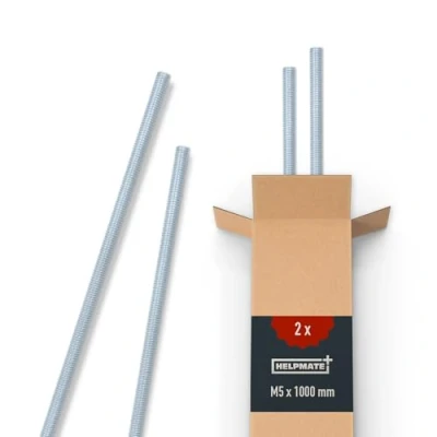 Abbildung von HELPMATE Gewindestange M5 x 1000 mm aus verzinktem Stahl 2 Stück Gewindestab mit metrischem Vollgewinde Gewindestift Festigkeitsklasse 4.8, DIN 976