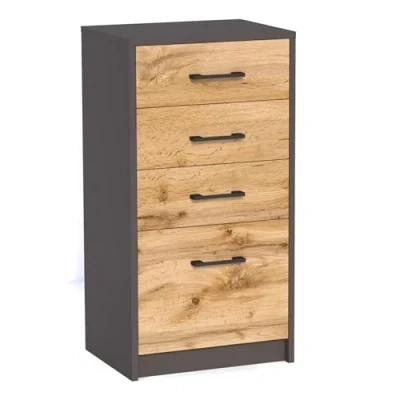 Abbildung von Kommode mit 4 Schubladen matter Oberfläche, 45cm breit Holz Schrank Sideboard Highboard Anrichte Schlafzimmer Wohnzimmer Flur Büro Organizer graphit Eiche