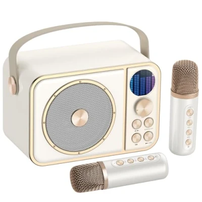 Abbildung von BESCOST Karaoke Maschine mit 2 Kabellosen Mikrofonen, Tragbare Anlage für Erwachsene &amp; Kinder, Bluetooth 7 wechselnden Stimmeffekten Partys, Geburtstage und Geschenk