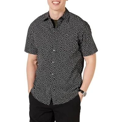 Abbildung von Amazon Essentials Herren Kurzärmeliges Hemd mit Aufdruck, Normale Passform, Schwarz Floral, XXL