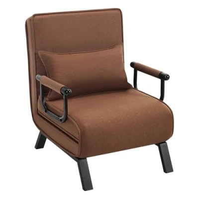 Abbildung von WOLTU Schlafsessel 3 in 1, Schlafsofa mit Bettfunktion, Klappsessel Verstellbarer Rückenlehne, abnembarem Kissen, Sofabett Gästebett, Metallrahmen Leinen, 150 kg belastbar, Braun