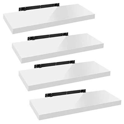 Abbildung von WOLTU Wandregal Volato Set von 4 Regalen Wandboard freischwebend Schweberegal CD DVD Regal Bücherregal Holz Board 80x22,9x3,8cm weiß RG9480ws