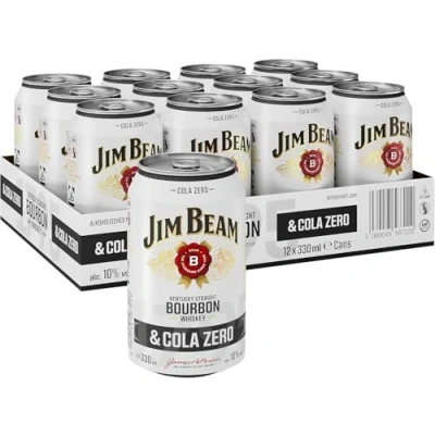 Abbildung von Jim Beam Bourbon &amp; Cola Zero Dose Kentucky Straight Whiskey mit eine perfekte Mischung 10% Vol Einweg, 12 x 330ml
