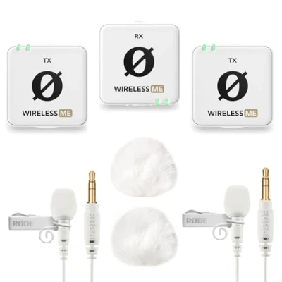 Abbildung von Rode Wireless ME Dual Mikrofon Funksystem Weiss + 2X Lavalier GO keepdrum Fell Windschutz