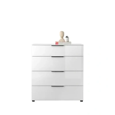 Abbildung von Stella Trading Kommode SANTORIN weiß mit Glasfront, Schrank Korpus in Oberboden Glas und Schubladen für Ihren Wohnbereich 90 x 99 40 cm (B/H/T)