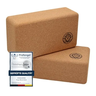 Abbildung von 2 x Yoga Block VonBueren Yogablöcke aus Kork 22 12 7,5 cm je Yogablock Yogazubehör für Damen und Herren Hatha Klotz Yogaklötze