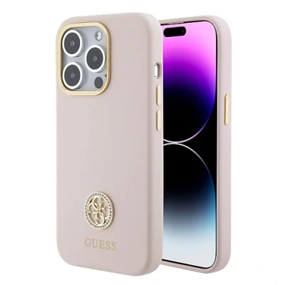 Abbildung von CG Mobile Guess Silikon Hülle mit 4G Strass Logo für iPhone 15 Pro Rosa
