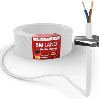 Abbildung von MAS Premium Von 5 bis 100m Kunststoffschlauchleitung H05VV F 2, 3 oder x0,75; x1; x1,5 x2,5 und 4G0,75 Flexible Leitung Kabel Gerätekabel (H05VV 2x1,5 WS, 100m)