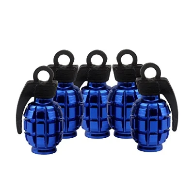 Abbildung von SENZEAL 5 x Aluminiumlegierung Handgranate Stil Universal Auto LKW Motorrad Rad Reifen Ventilkappen Air Ventil Cover Blau