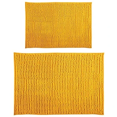 Abbildung von MSV Badteppich 2er Set Badvorleger Duschvorleger Chenille Hochflor Badematte 40x60 cm + 60 x 90 Gelb