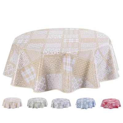 Abbildung von Wachstuch Tischdecke Abwaschbar Rund 155cm Beige