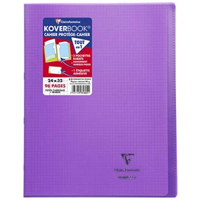 Abbildung von Clairefontaine 981605C Heft / Notizbuch Koverbook, DIN A4+, 24x32 cm, 48 Blatt 90g, kariert mit Rand, Einband aus transparentem Polypropylen, Violett, 1 Stück