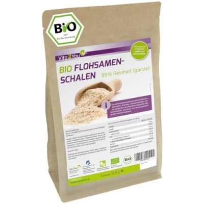 Abbildung von Vita2You Flohsamenschalen BIO 99% Reinheit 500g Zippbeutel indische Flohsamen Schalen 1er Pack (500g) Premium Qualität