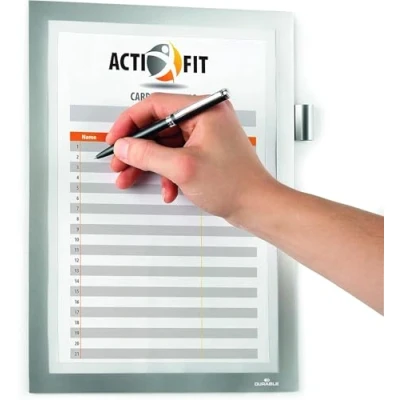 Abbildung von Durable Info Rahmen Duraframe Note (A4, mit Magnetverschluss und Stifthalter) 1 Stück, silber, 499323