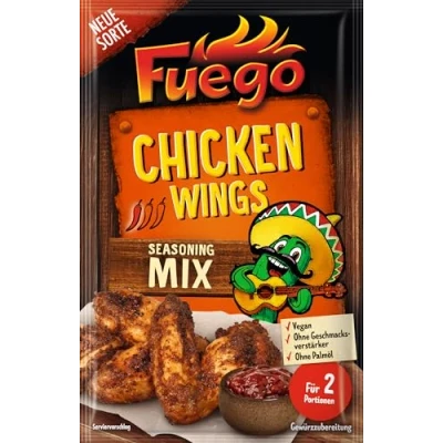 Abbildung von Fuego Chicken Wing Seasoning Mix Würzmischung zum Marinieren von Hähnchenflügeln Für 2 Portionen Vegan, ohne Geschmacksverstärker 30 g im Beutel