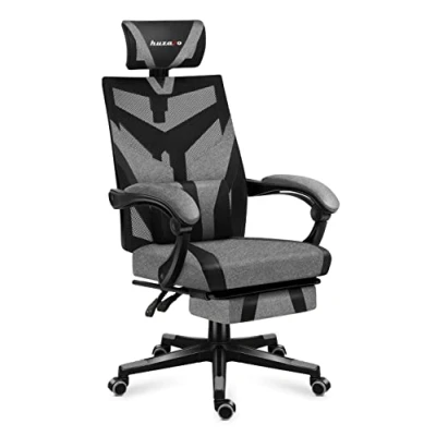 Abbildung von huzaro Combat 5.0 Grey Gaming Stuhl Ergonomischer PC Computerstuhl Bürostuhl Fußstütze Lendenkissen Verstellbare Kopfstütze bis 140 kg belastbar 90 Neigungswinkel Grau