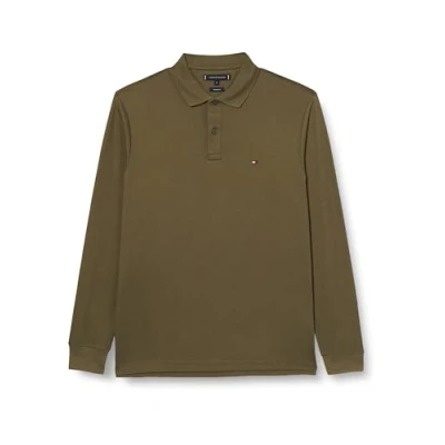 Abbildung von Tommy Hilfiger Herren Poloshirt Langarm Liquid Cotton Regular Fit, Mehrfarbig (Army Green), L