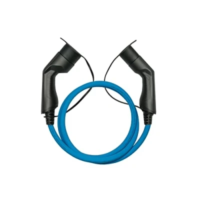 Abbildung von E Auto Ladekabel Mode 3, Typ 2 Stecker an Buchse, 3 phasig, 32 A, 22 kW, blau, 5m
