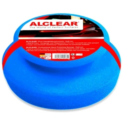 Abbildung von ALCLEAR 5713050M Auto Profi Handpolierschwamm 130x50 mm mit umlaufender Griffleiste für Wachse, Polituren, Kfz Lackreiniger, Politur Set, statt Poliermaschine, Farbe blau