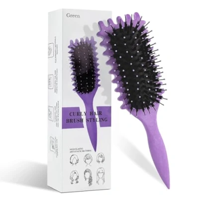 Abbildung von CNMTCCO Curl Hair Brush, Lockenbürste, Define Styling Haarbürste zum Kämmen und Formen, Wildschweinborsten Haarbürste, Entwirren für Frauen (Lila)