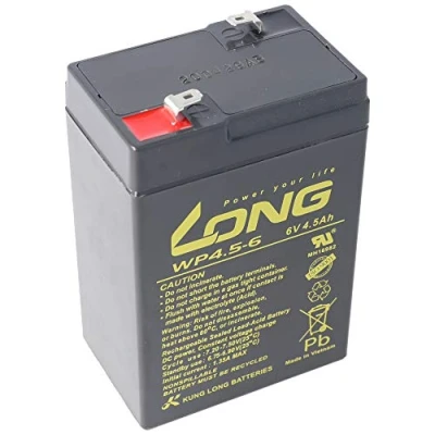 Abbildung von Kung Long WP4.5 6 Blei Akku Volt 4,5Ah mit Faston 4,8mm Steckkontakt Abmessungen LxBxH 70x47x101mm